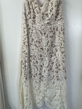 Lulu's White Lace Slip Dress with Tan Lining
